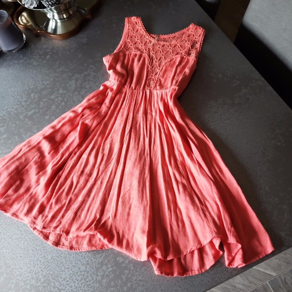 Free People Coral Lace Top Dress - Size: XS